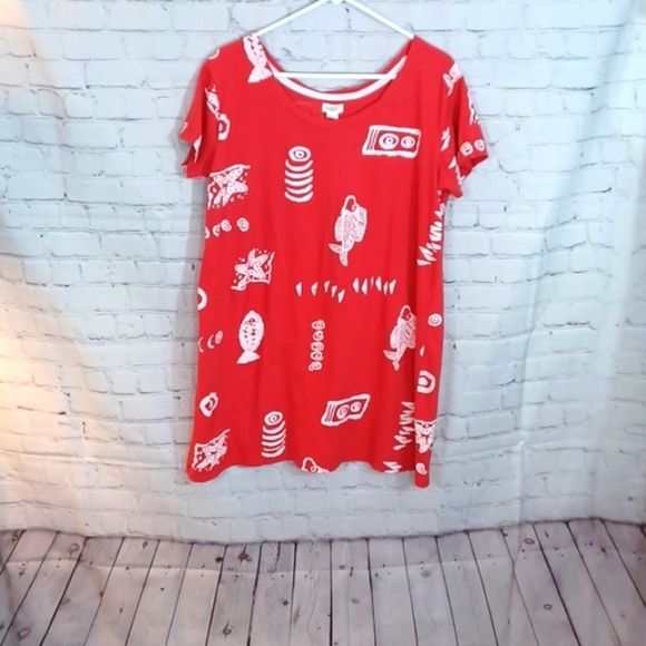 EXIST Red Graphic Print Summer Dress – 100% Cotton, Size Large, - Picture 1 of 10